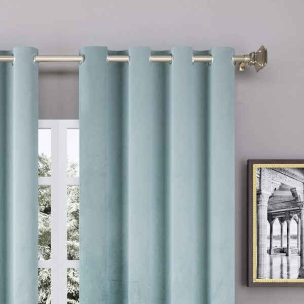 High-Quality Aqua Blue Velvet Grommet Curtains for Living Room Elegance - Image 2