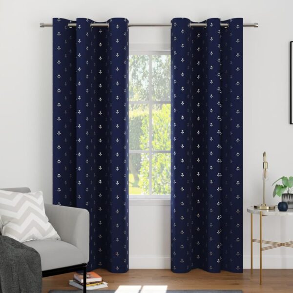 Elegant Navy Blue Blackout Curtains with Silver Foil Design for Any Room - Image 2