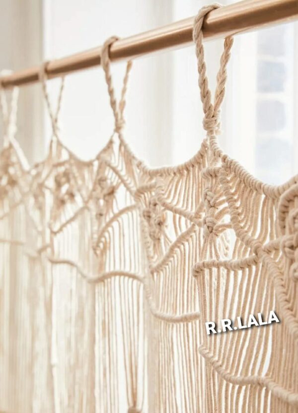 Handwoven Macrame Cotton Curtain: Boho Ivory Room Divider for Stylish Decor - Image 4