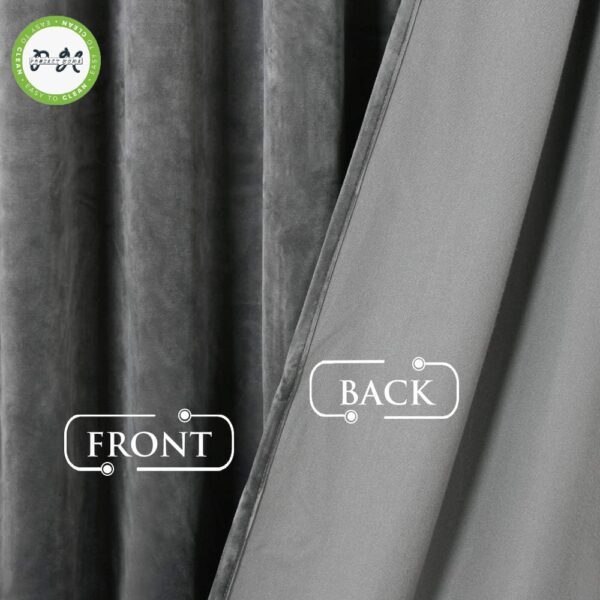 Semi Blackout Velvet Curtains in Grey | Noise Reduction & Wider Width - Image 4