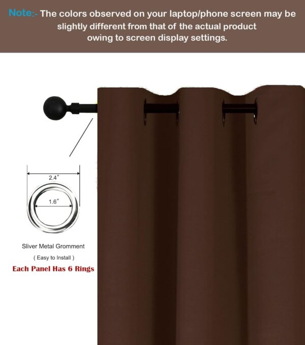 Heavy Polyester Blackout Curtains - 7 Feet Solid Brown Drapes for Noise Reduction - Image 2