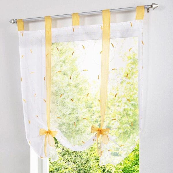 Elegant Yellow Roman Shade Curtains with European Embroidery - 60x140cm Tie Up - Image 5