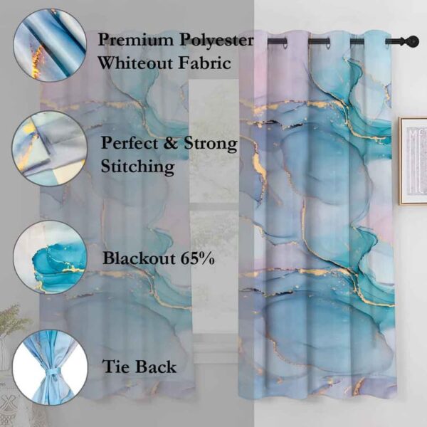 Stylish Aqua Polyester Marble Window Curtains for Living Room and Bedroom - Image 4