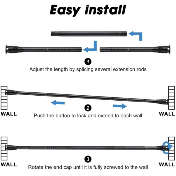 Adjustable Heavy Duty Black Tension Shower Curtain Rod for Bathroom and Closet - Image 6