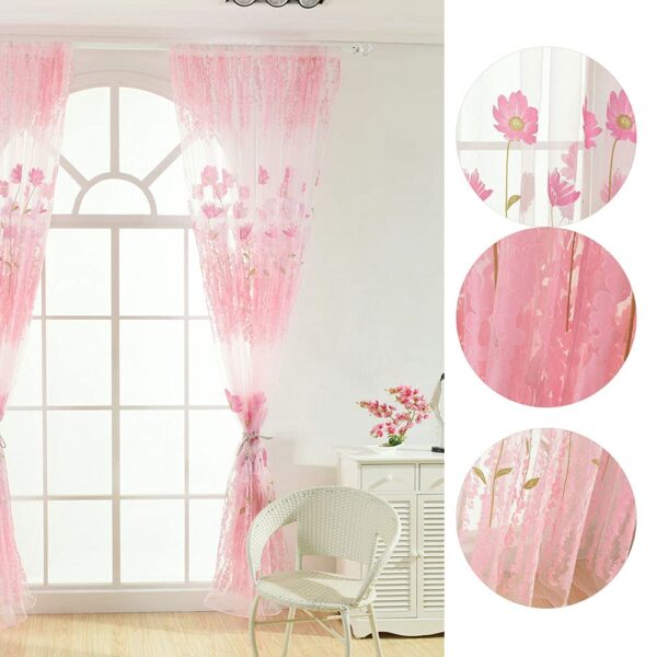 Floral Sheer Window Curtain Set for Bedroom and Living Room Decor - Image 2