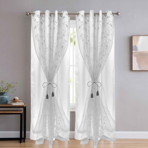 Elegant Polyester Floral Embroidery Door Curtains for Stylish Living Rooms and Bedrooms - Image 2