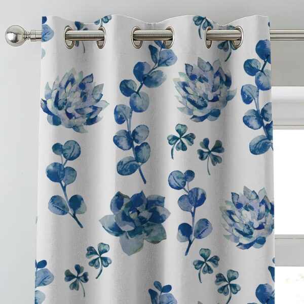 Stylish Blue & White Floral Blackout Curtains for Light Control and Privacy - Image 7