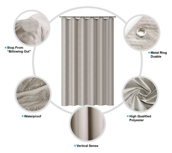 Taupe Waffle Weave Shower Curtain - Mold Resistant, Waterproof, Heavy Duty Liner - Image 4