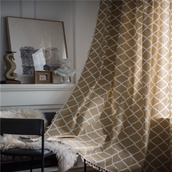 HUESLAND Bohemian Cotton Curtains: Stylish Light Brown Eyelet for Windows - Image 4