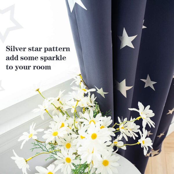 Anjee Navy Blue Star Print Thermal Blackout Curtains for Light Blocking Privacy - Image 4