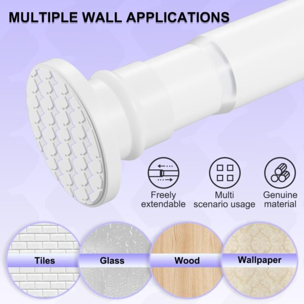 Adjustable Tension Shower Curtain Rod 16-28 Inches - No Drilling, White - Image 8