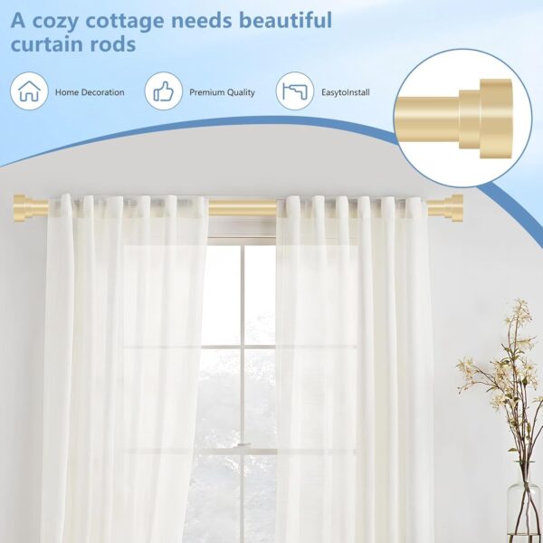 Elegant Gold Curtain Rods for Windows 48-84 Inch - Heavy Duty & Adjustable - Image 4