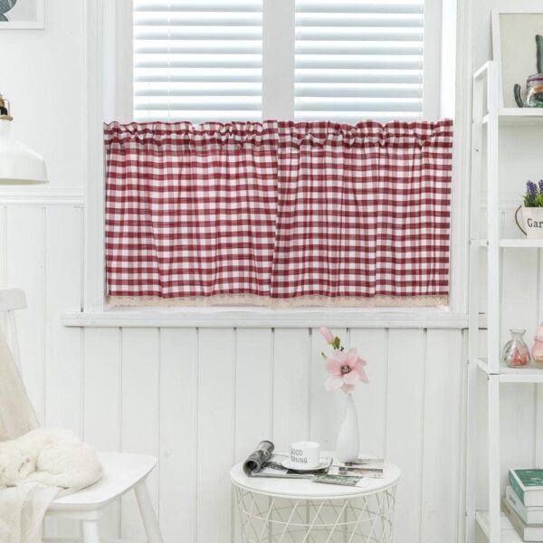 Elegant Red Lace Window Curtain Valance for Stylish Home Decor - Image 2