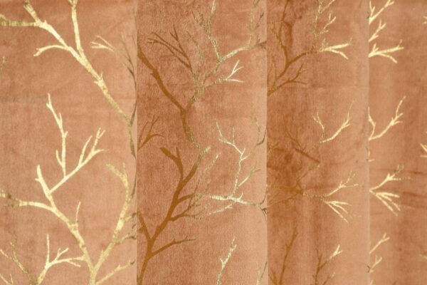 Elegant Velvet Room Darkening Curtains with Golden Foil Tree Design - Set of 4 - Image 4