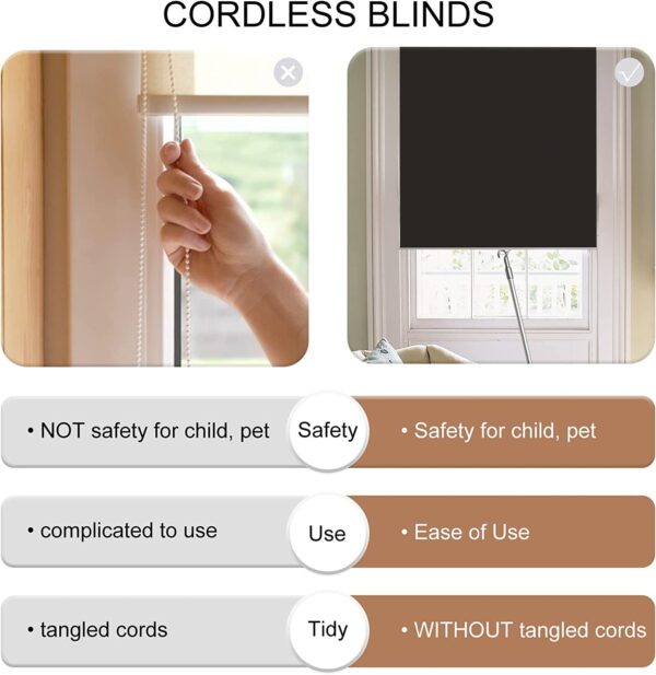 100% Blackout Roller Shades for Windows - Cordless Black Window Shades - Image 3