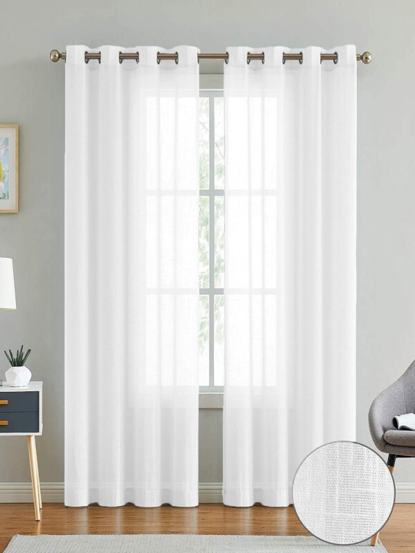 Cotton Linen Curtains Set of 2 for Elegant Home Decor in White - Image 7