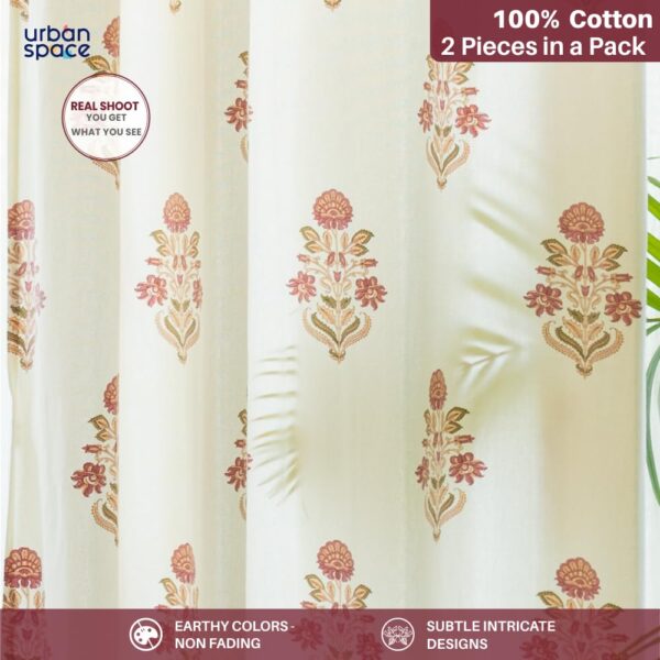 Stylish 100% Cotton Floral Curtains for Light Filtering Windows 5 Feet Long - Image 3