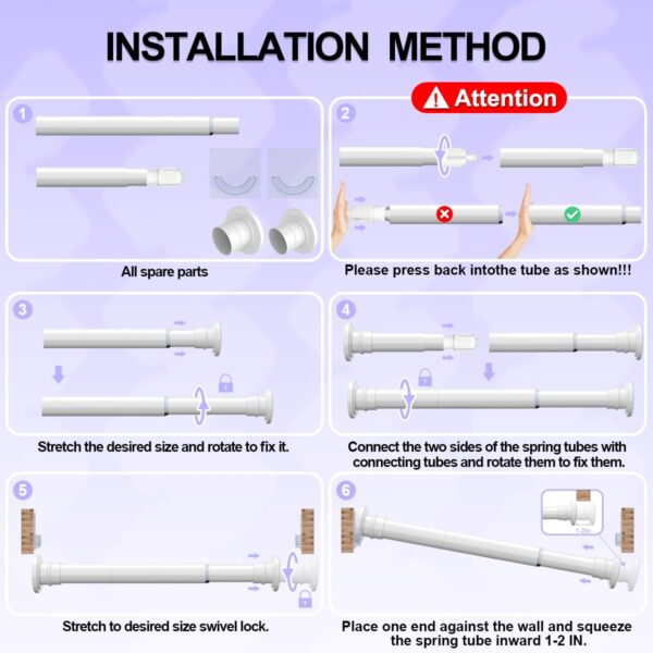 Adjustable Tension Shower Curtain Rod 16-28 Inches - No Drilling, White - Image 5