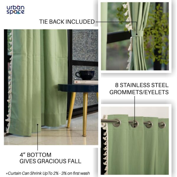 Bohemian 100% Cotton Door Curtains with Tassels - Aura Green, 7 Feet Long - Image 4