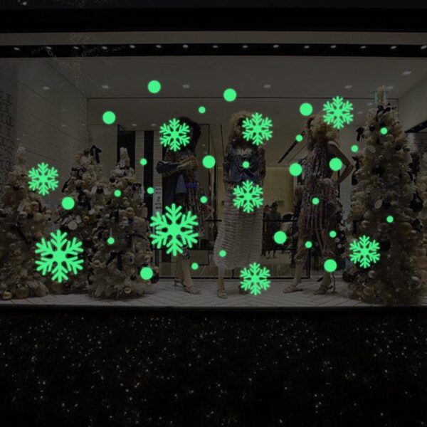 Glow-in-the-Dark Snowman Christmas Wallpaper Sticker with Green Snowflakes - Image 5