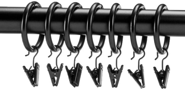 Amazon Basics Curtain Clip Ring Set of 7 - Stylish Black Hardware - Image 2