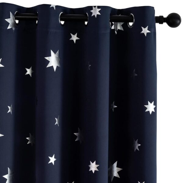 Anjee Navy Blue Star Print Thermal Blackout Curtains for Light Blocking Privacy - Image 9