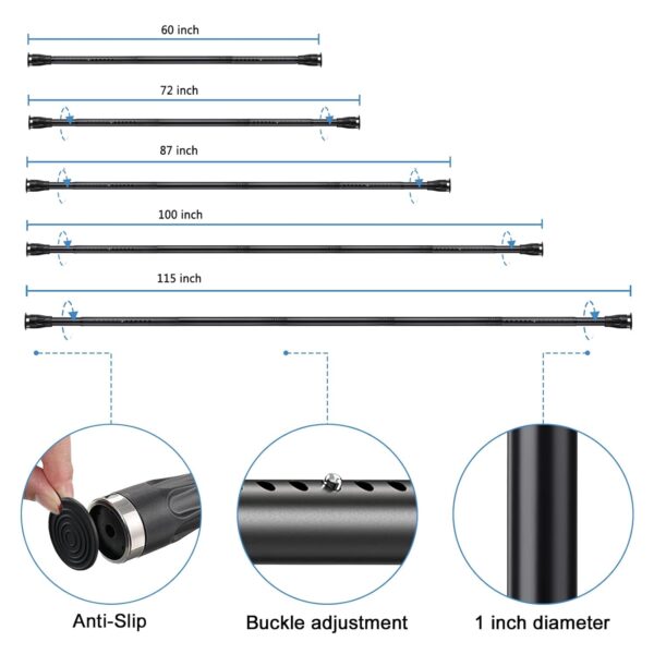 Adjustable Heavy Duty Black Tension Shower Curtain Rod for Bathroom and Closet - Image 3