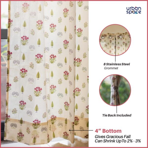 Urban Space 100% Cotton Floral Curtains for Light Filtering Window Style - Image 4