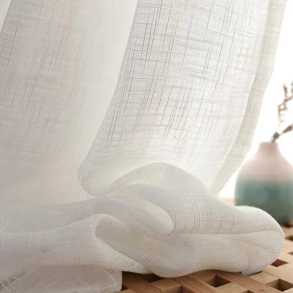 Elegant White Cotton Linen Sheer Curtains for Living and Bedroom Spaces - Image 3