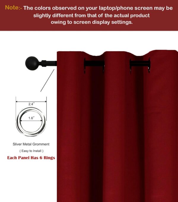 Room Darkening Blackout Curtains 9 Feet Long, Thermal Insulated Maroon Panels - Image 2