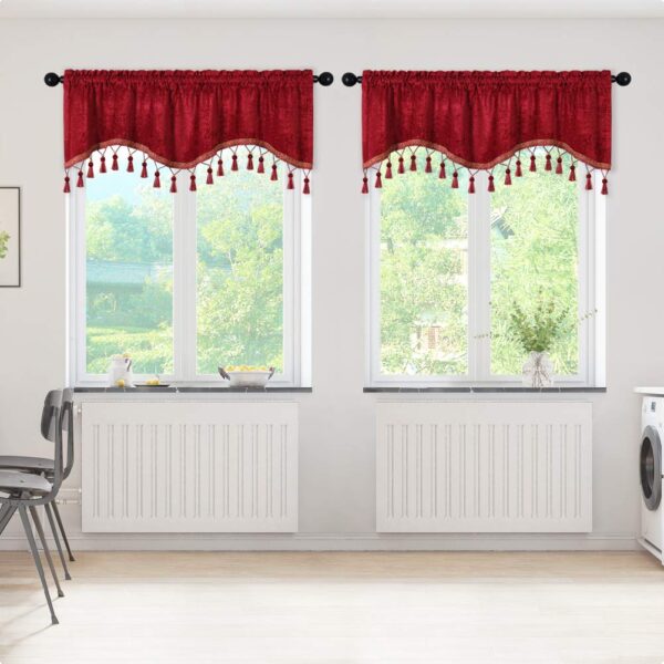 Burgundy Red Chenille Window Curtains for Kitchen and Living Room Decor - Image 8