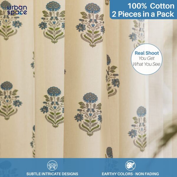 Urban Space 100% Cotton Light-Filtering Curtains for Doors, Set of 2 - Image 3