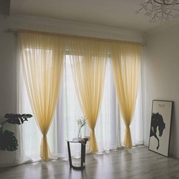 Elegant Golden Yellow Sheer Voile Curtains for Stylish Bedroom and Living Room Decor - Image 3