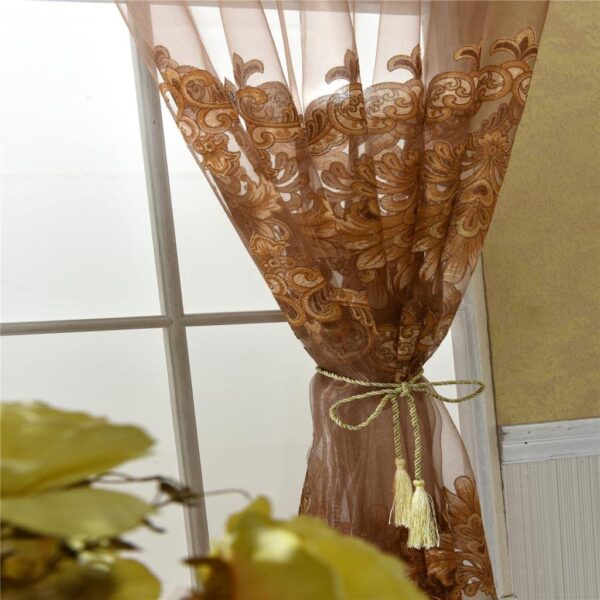 Elegant Coffee Voile Window Curtain Drape for Stylish Home Decor - Image 3