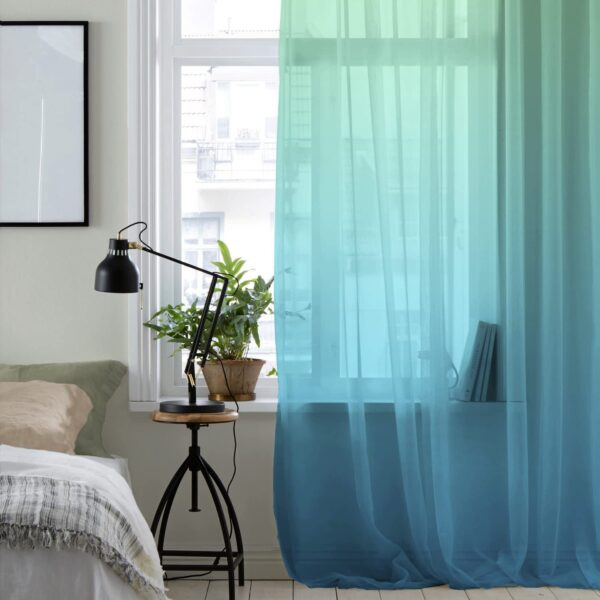 Elegant Ombre Sheer Curtains - Set of 2 Light Green Sky Blue Drapes - Image 4