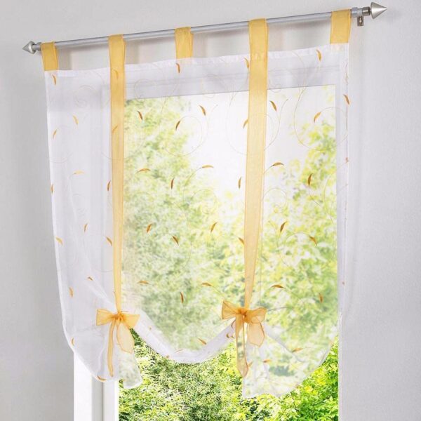 Elegant Yellow Roman Shade Curtains with European Embroidery - 60x140cm Tie Up - Image 4