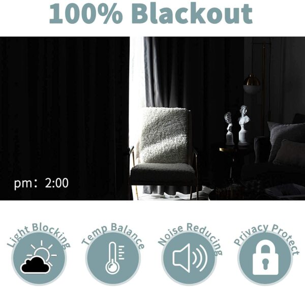 BFAM 100% Blackout Curtains: Thermal Insulated, Noise Reducing for Bedrooms & Living Rooms - Image 5