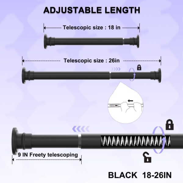 Adjustable Black Tension Rods 18-26 Inch for Shower and Closet Use - Image 4