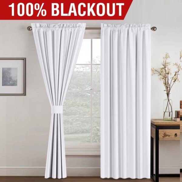 White Blackout Curtains for Bedroom - Waterproof 84 Inch Window Treatments - Image 2