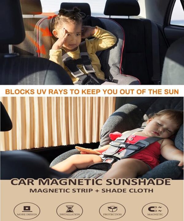 Beige Magnetic Car Side Window Sunshade for Ultimate UV Protection - Image 4