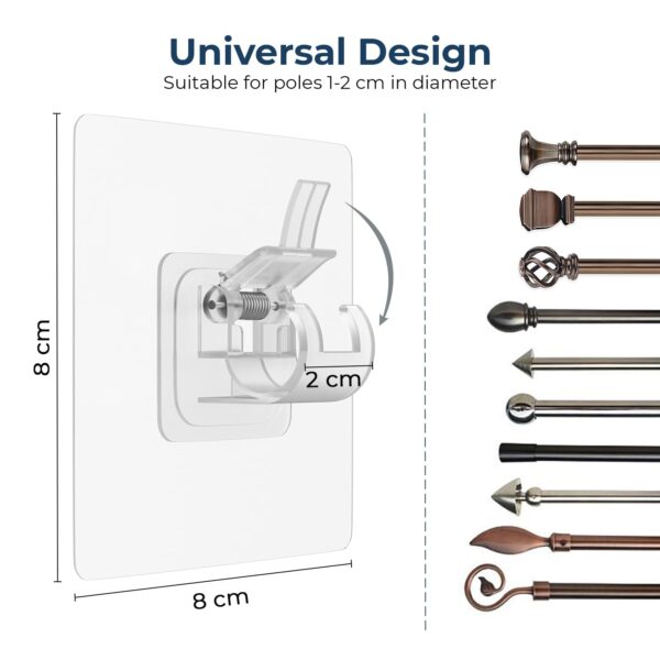 No Drill Curtain Rod Brackets: Easy, Adjustable, and Adhesive Curtain Holders - Image 4