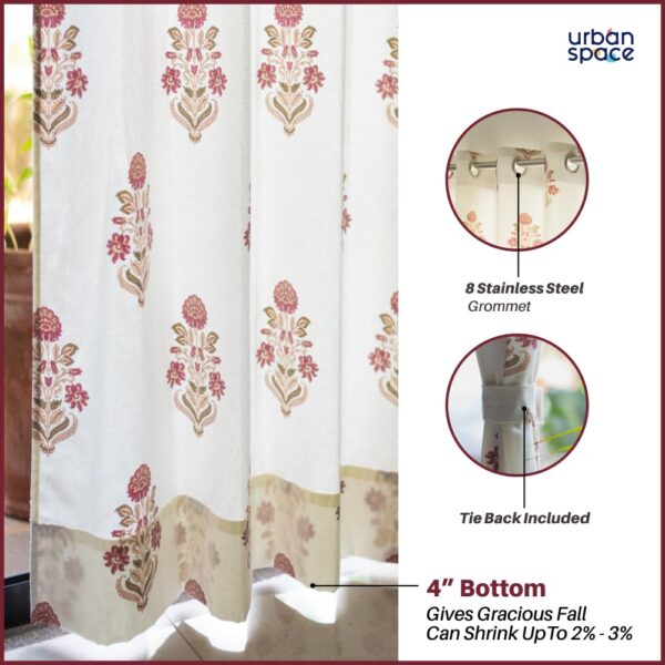 Stylish 100% Cotton Floral Curtains for Light Filtering Windows 5 Feet Long - Image 4