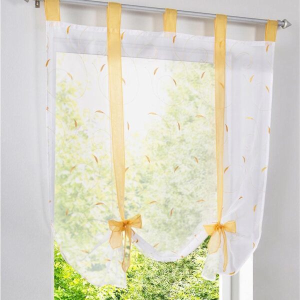 Elegant Yellow Roman Shade Curtains with European Embroidery - 60x140cm Tie Up - Image 6