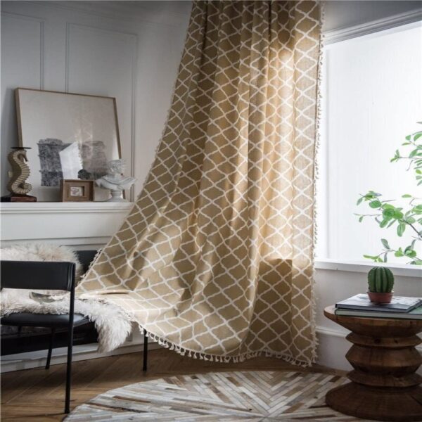 HUESLAND Bohemian Cotton Curtains: Stylish Light Brown Eyelet for Windows - Image 7