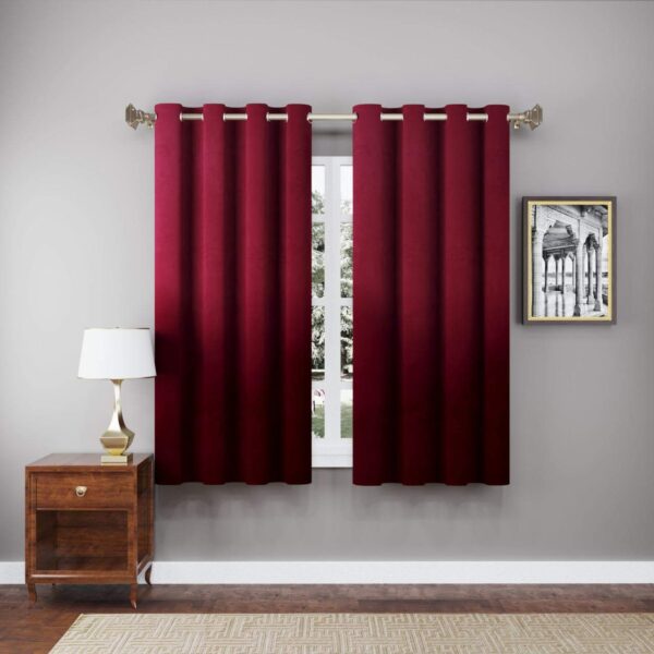 High-Quality Velvet Room Darkening Curtains for Living Room - Light Maroon Set - Image 2