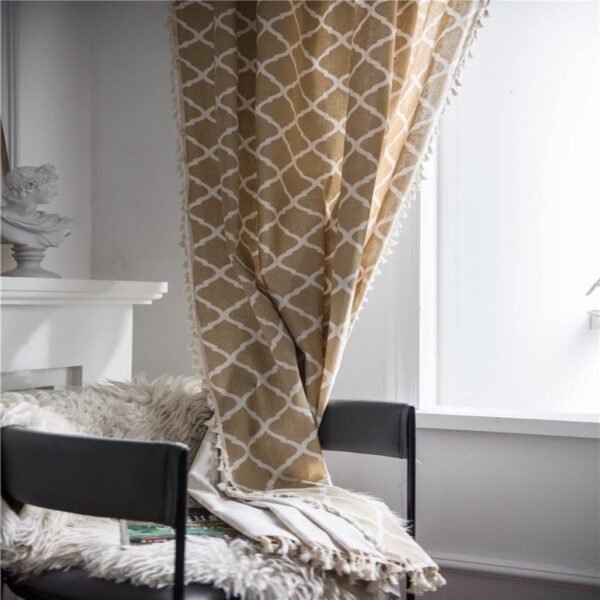 HUESLAND Bohemian Cotton Curtains: Stylish Light Brown Eyelet for Windows - Image 2