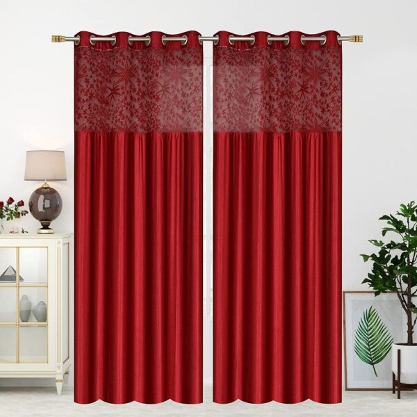 Soulful Creations Maroon Abstract Patch Design Curtain for Elegant Windows - Image 2