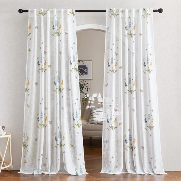 Sheer Butterfly & Floral Print Curtains for Door - 30-35% Light Filtering - Image 2