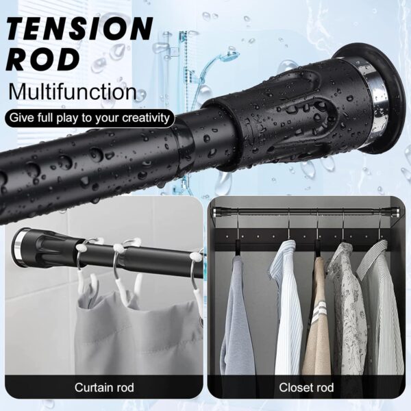 Adjustable Heavy Duty Black Tension Shower Curtain Rod for Bathroom and Closet - Image 2