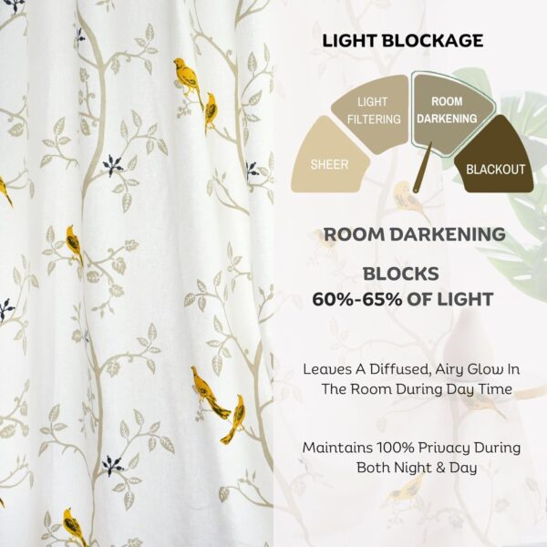 Elevate Your Space with Tranquebar 100% Cotton Bird Print Room Darkening Curtains - Image 5